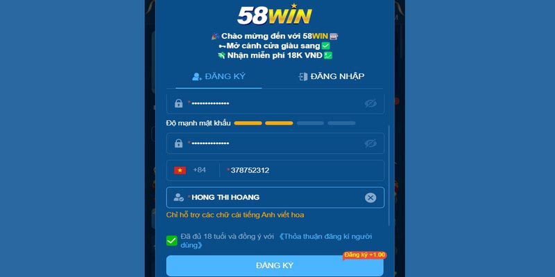 Hướng dẫn đăng ký tham gia chơi tại 58WIN